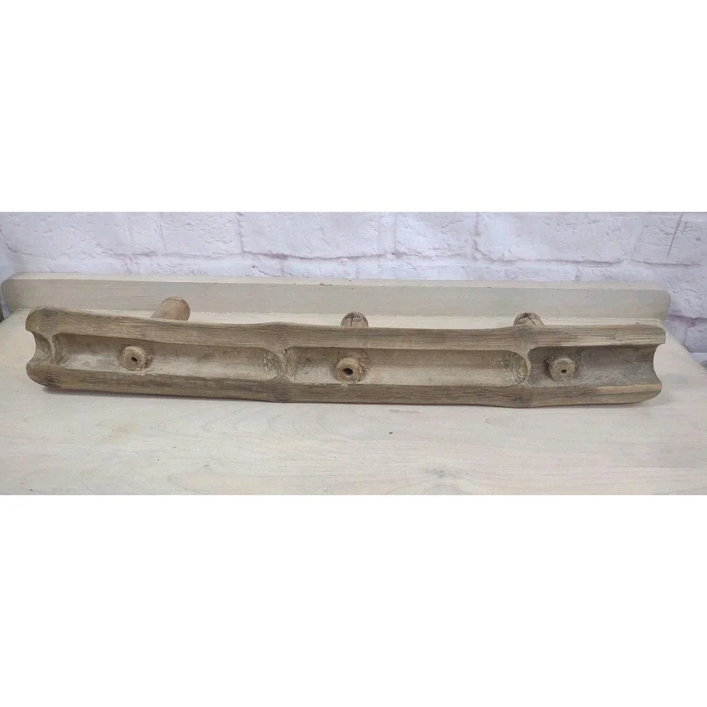 VTG Bamboo Wood Wall Mount Coat Rack 3 Hook Hat Hanger Mid Century Rustic Cabin